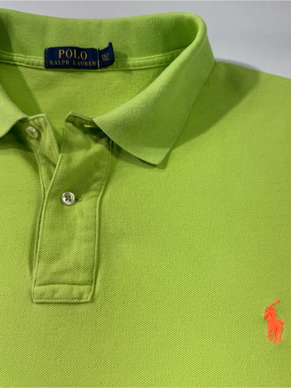 POLO by Ralph Lauren Men’s 100% Cotton, Solid Lime Green w/Orange Logo, 2XLT